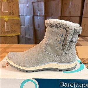 BareTraps Taupe Suede Ankle Booties with Faux Shearling Trim